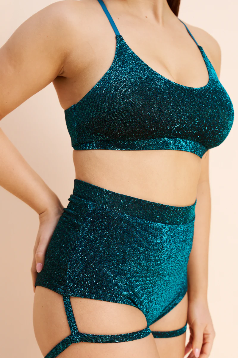 Lunalae Lure You High Waisted Garter Shorts  - Ocean Shimmer - Image 6