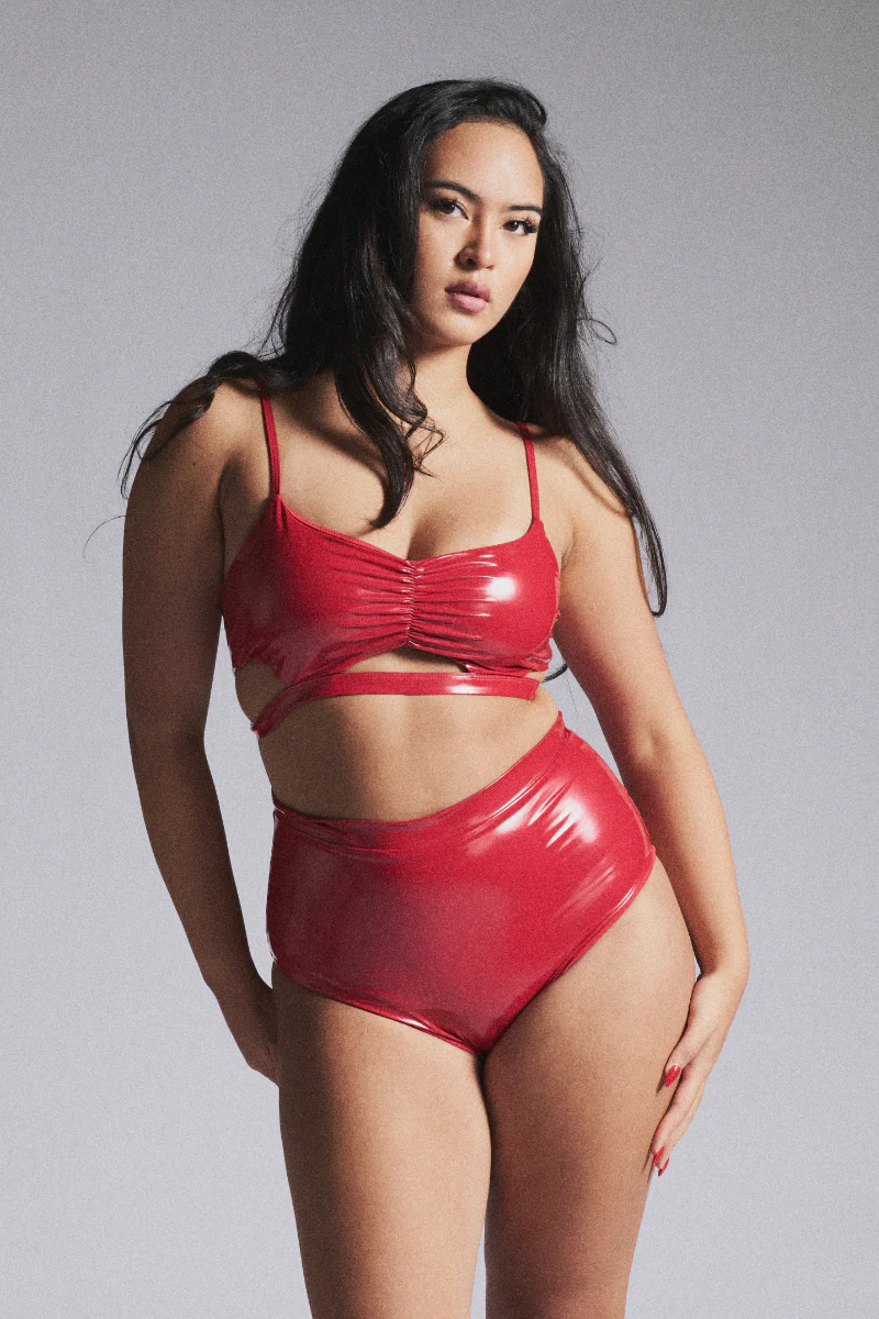 Lunalae Paige Cut Out Top - Red PU - Image 4