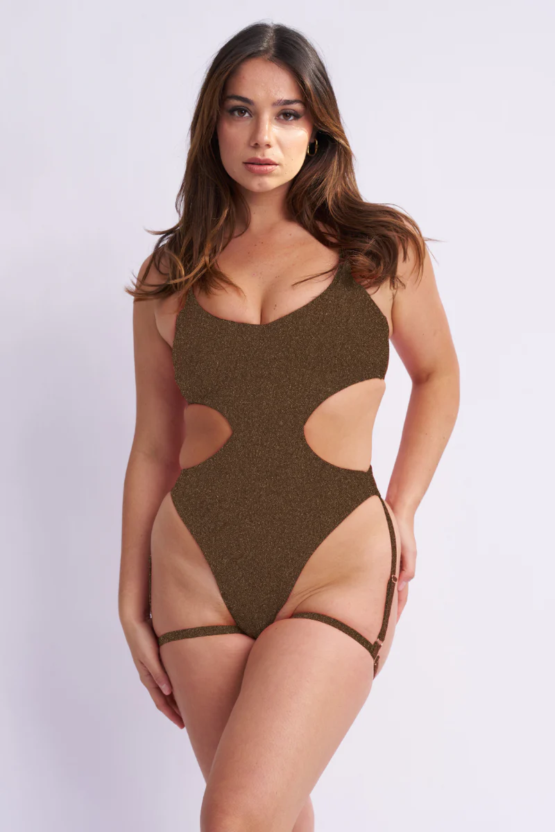 Lunalae Pixie Basic Garter Bodysuit - Gold/Black Lurex