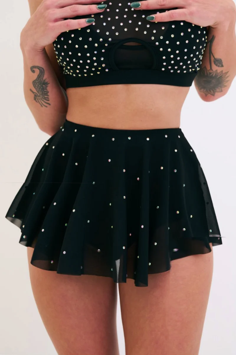Lunalae Sarah Diamante Mesh High Waist Shorts - Black - Image 4