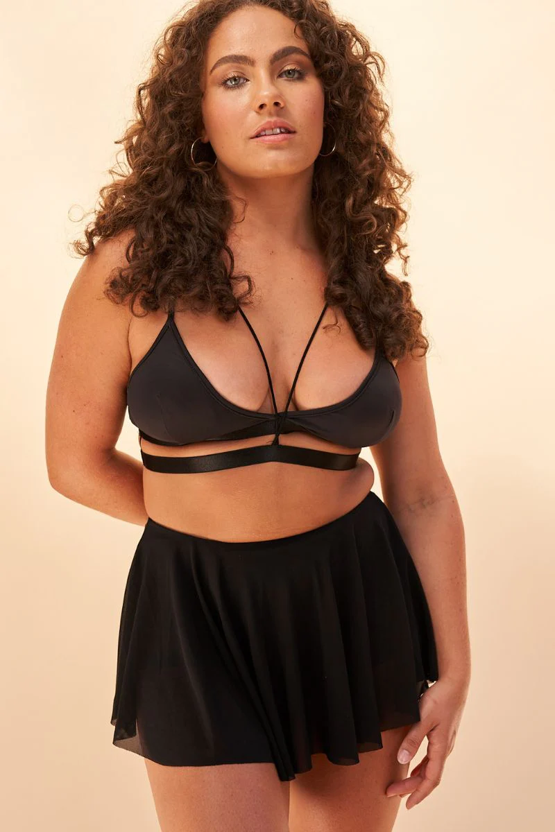 Lunalae Sarah Flowy Mesh High Waist Shorts - Black - Image 6