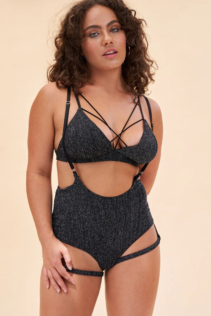 Lunalae Zena Garter Overall Sling Bottoms - Crystal Black - Image 4