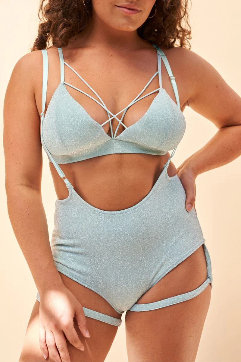 Lunalae Zena Garter Overall Sling Bottoms - Crystal Blue - Image 5