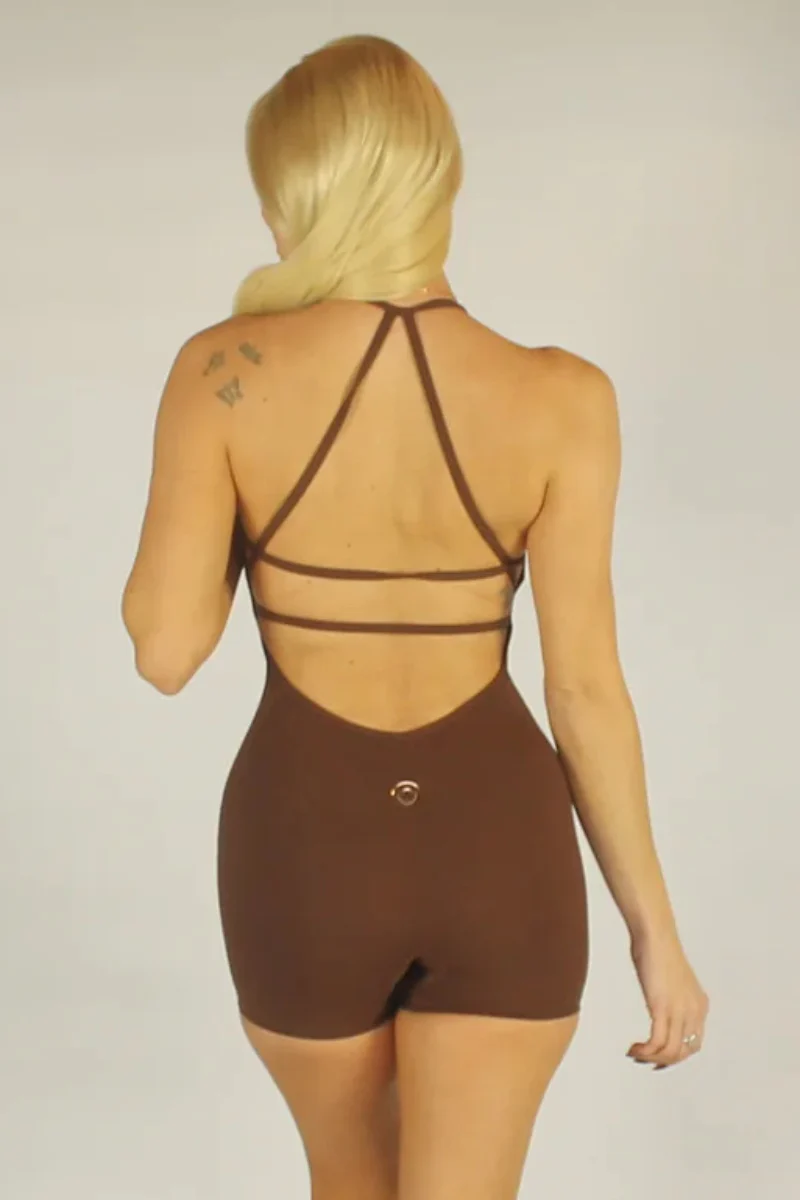 Olra Activewear Hybrid Playsuit - Brown