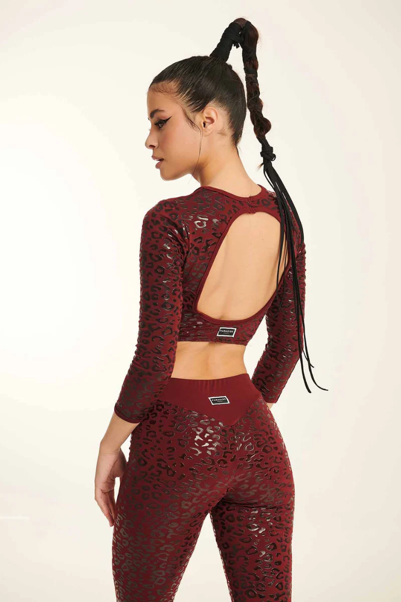 Paradise Chick Superhero Ultra Grip Crop Top - Cherry Leopard - Image 2