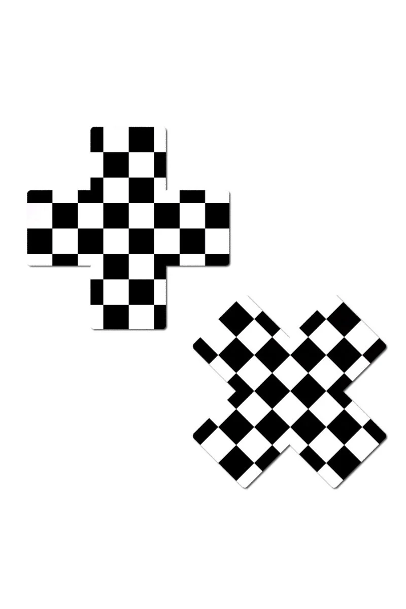 Pastease Cross Nipple Pasties - Black & White Checker - Image 3
