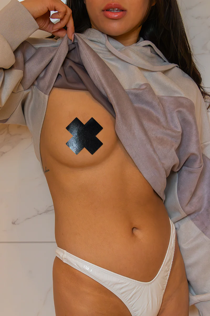 Pastease Cross Nipple Pasties - Liquid Black