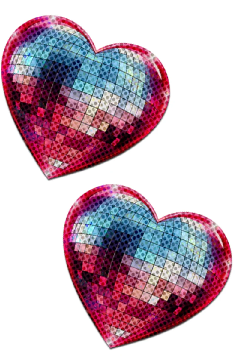 Pastease Disco Ball Heart Nipple Pasties - Sparkling Pink - Image 2