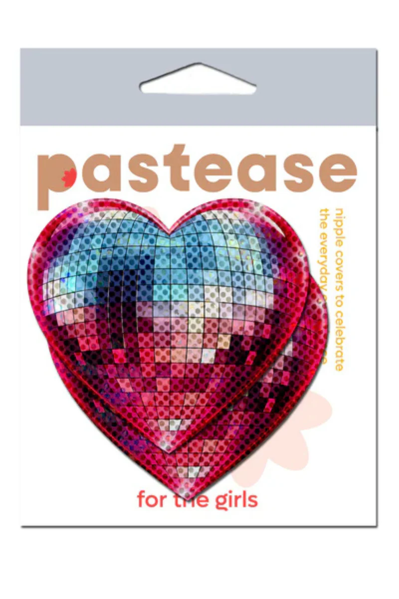 Pastease Disco Ball Heart Nipple Pasties - Sparkling Pink - Image 3