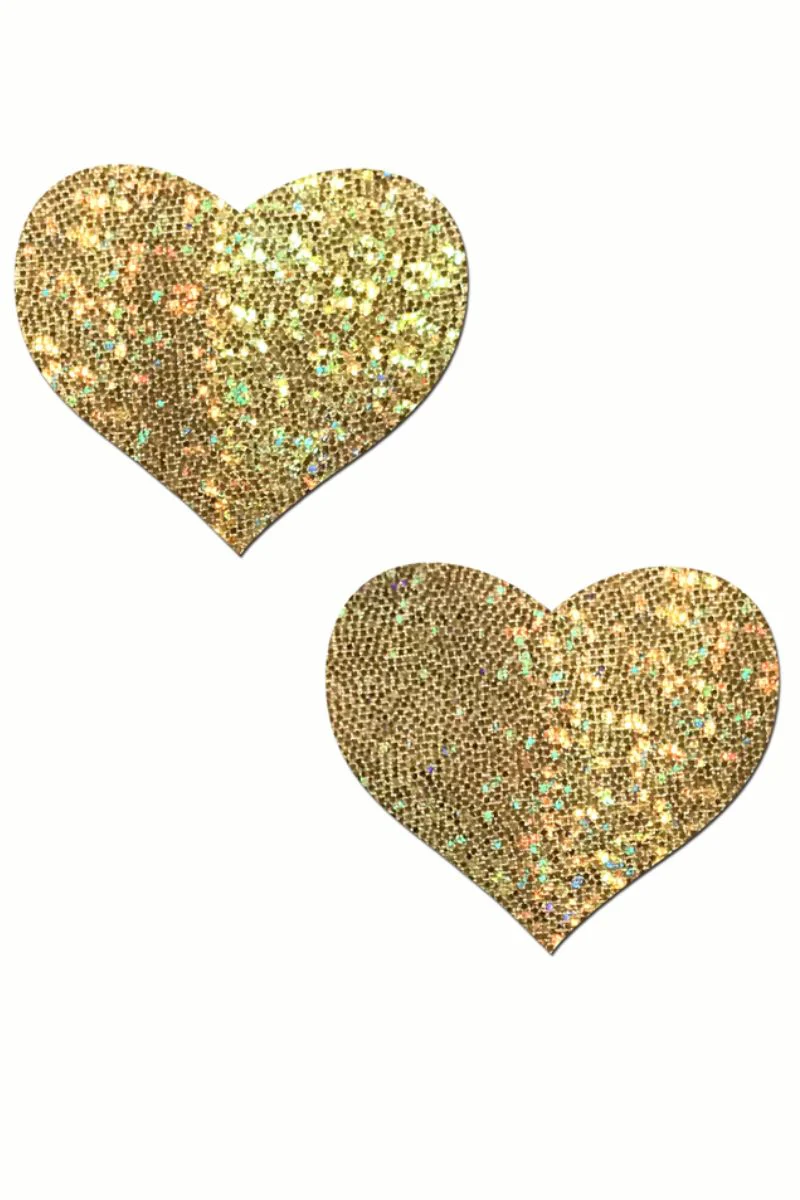 Pastease Heart Nipple Pasties - Glitter Gold - Image 2