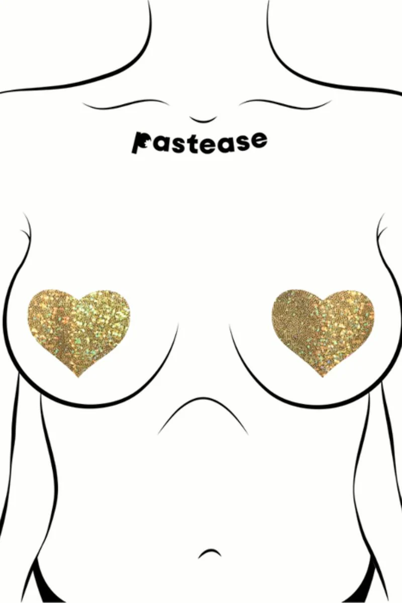 Pastease Heart Nipple Pasties - Glitter Gold - Image 3