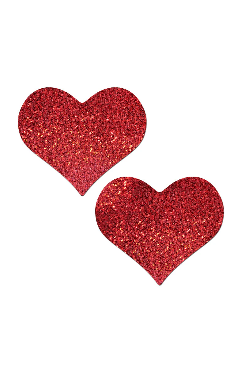 Pastease Heart Nipple Pasties - Red Glitter - Image 3