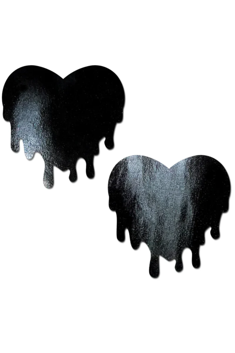 Pastease Faux Latex Pleather Vinyl Melty Heart Nipple Pasties - Black - Image 2