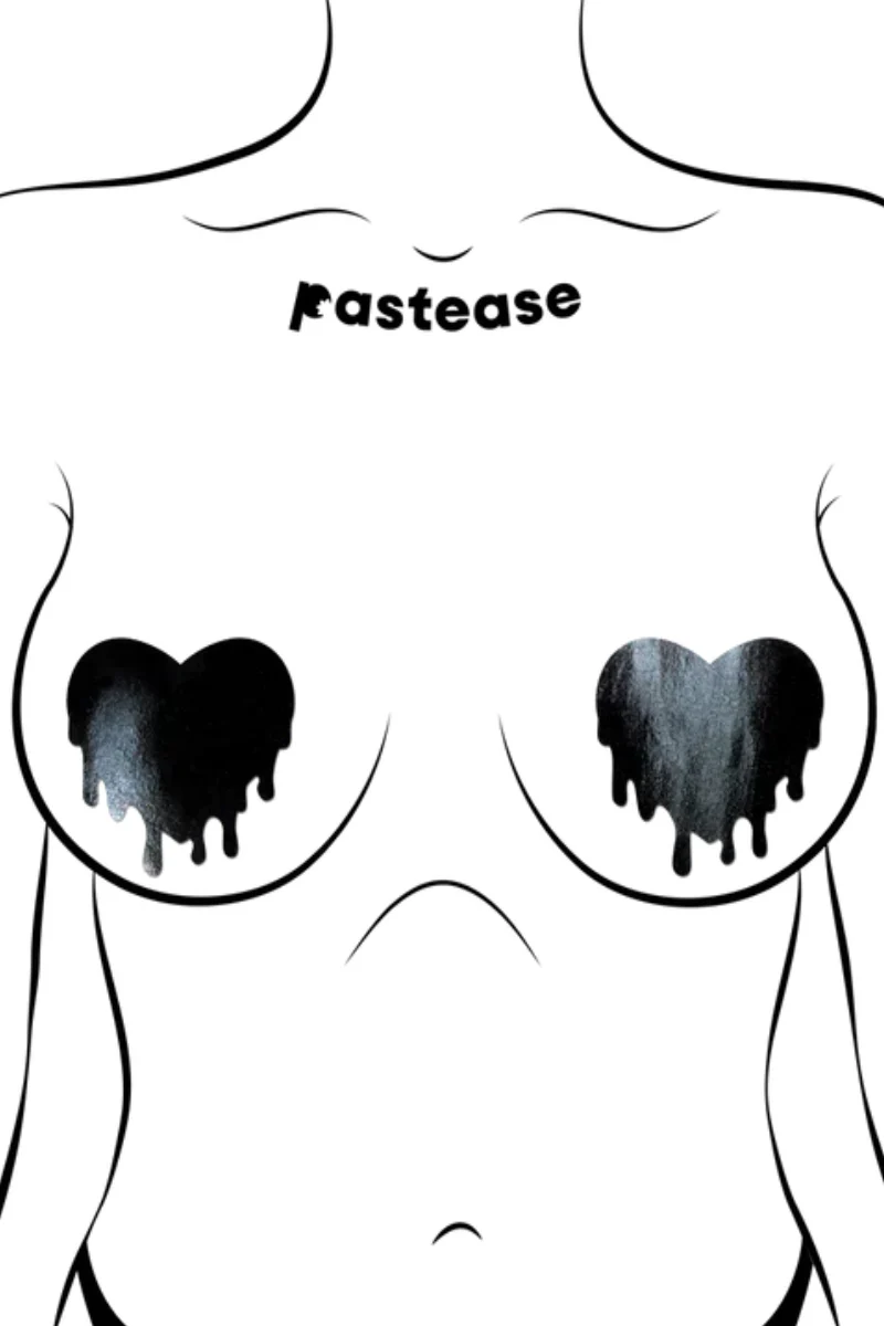 Pastease Faux Latex Pleather Vinyl Melty Heart Nipple Pasties - Black - Image 5