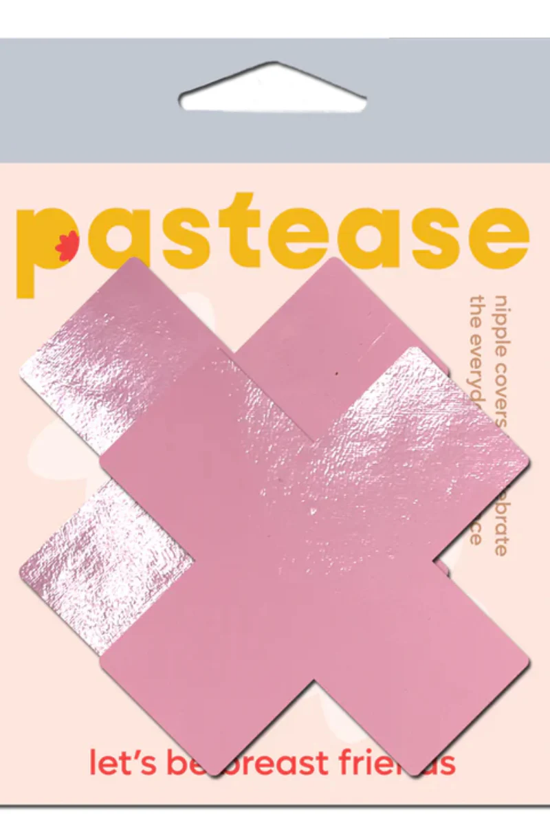 Pastease Faux Latex Pleather Vinyl Cross Nipple Pasties - Baby Pink - Image 5