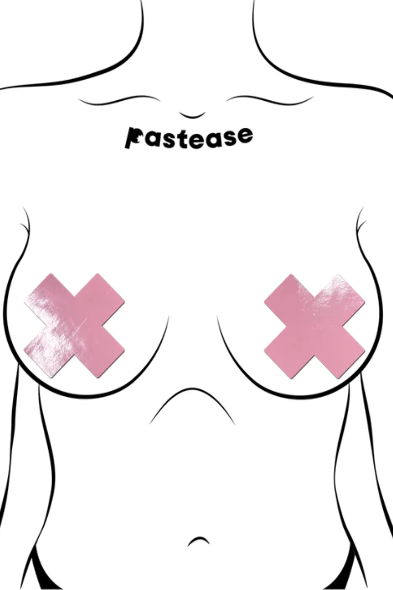 Pastease Faux Latex Pleather Vinyl Cross Nipple Pasties - Baby Pink - Image 6