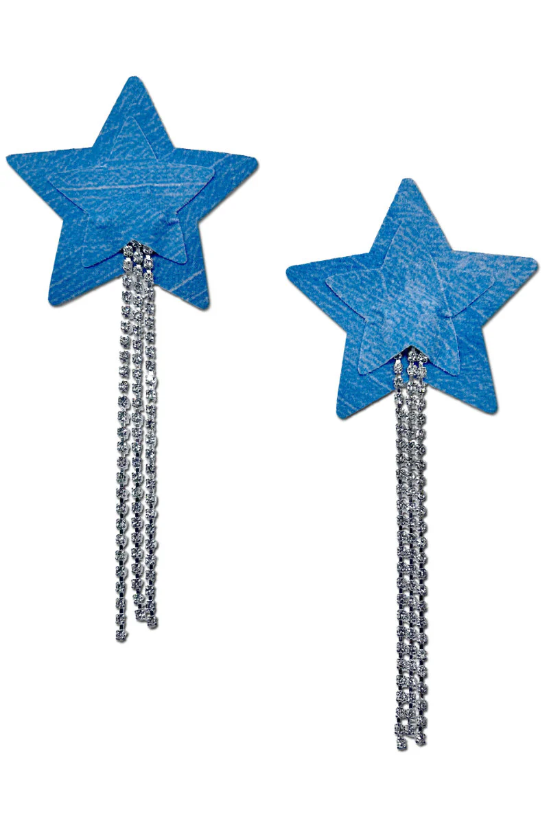 Pastease Star Rhinestone Tassle Nipple Pasties – Denim - Image 4
