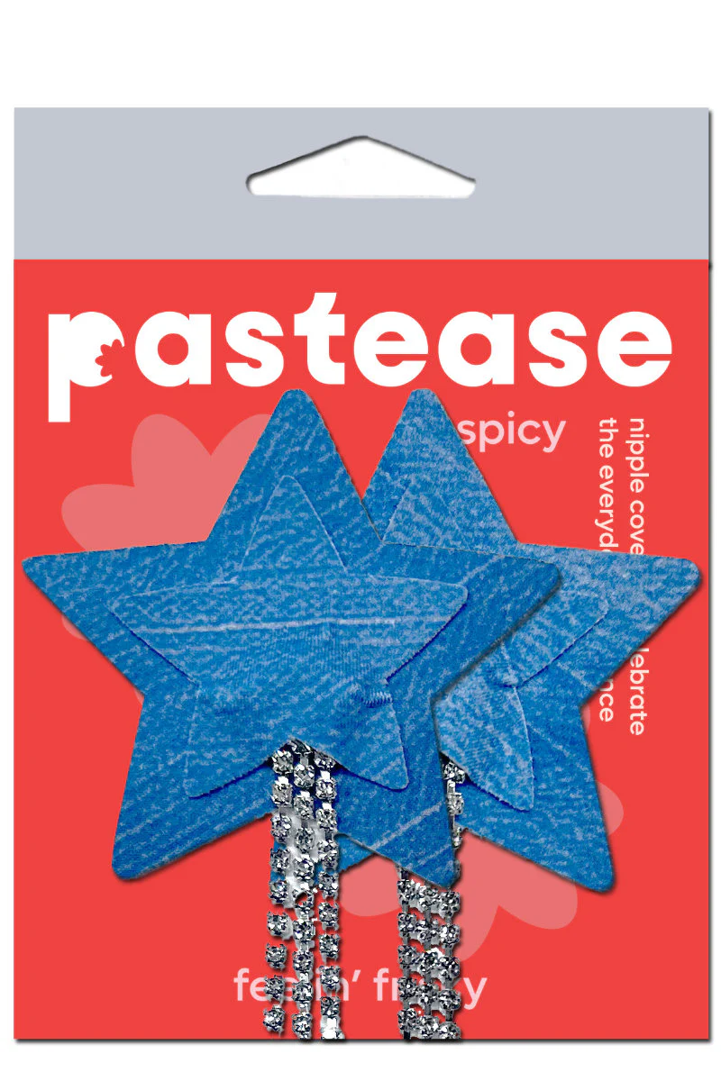 Pastease Star Rhinestone Tassle Nipple Pasties – Denim - Image 6