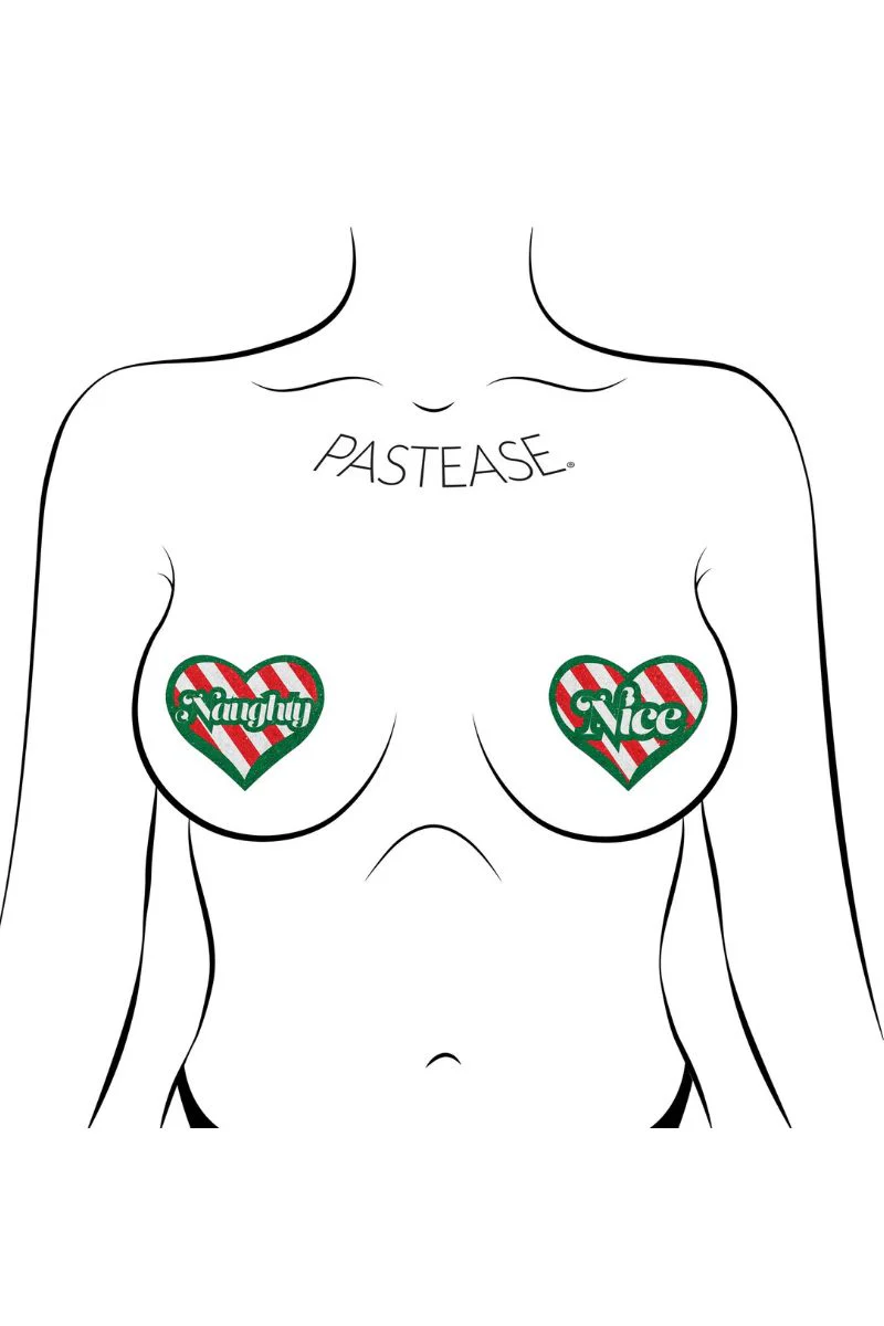 Pastease Velvet Naughty and Nice Heart Nipple Pasties - Red/Green - Image 4