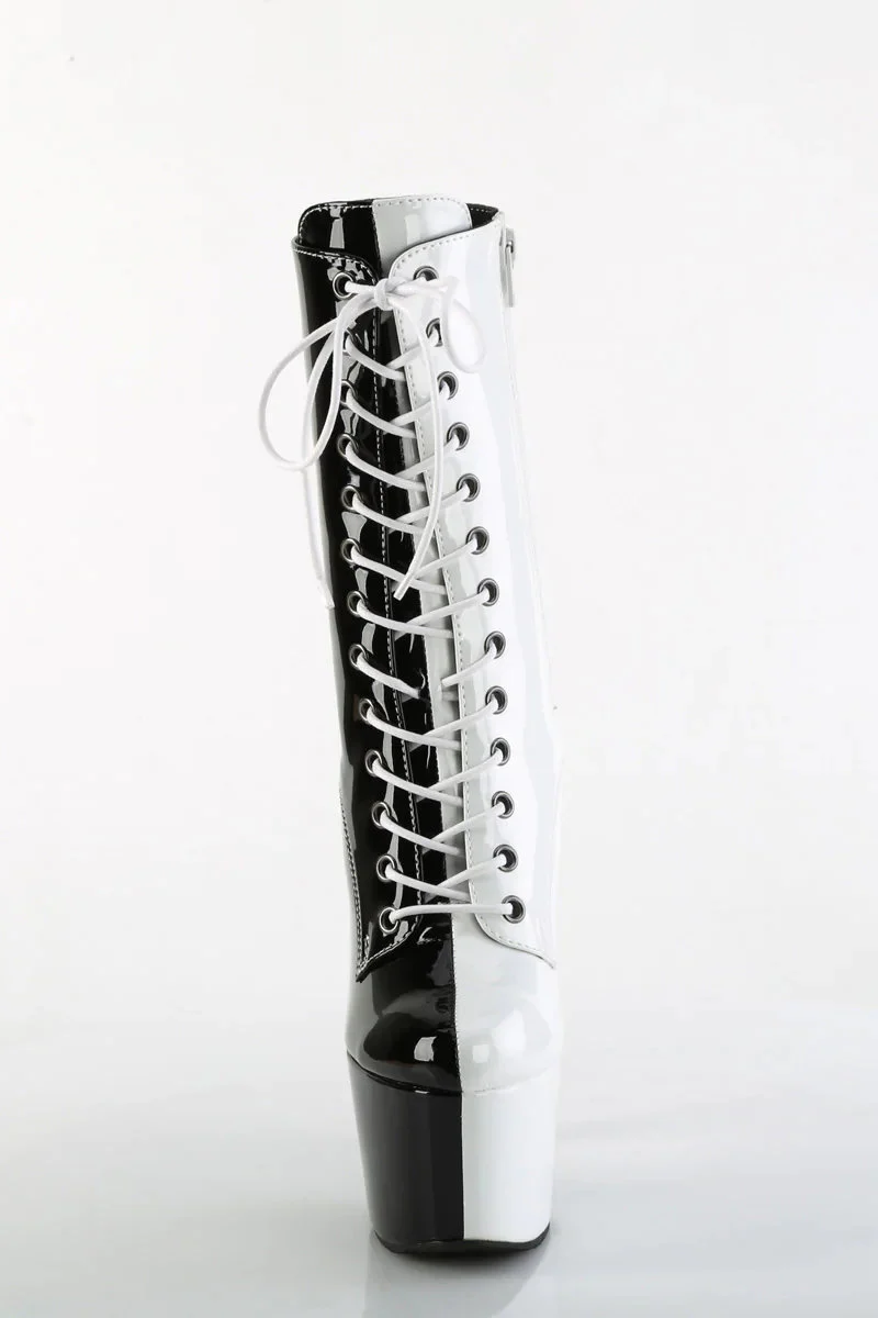 Pleaser USA Adore-1040TT 7inch Boots - Patent Black/White - Image 2