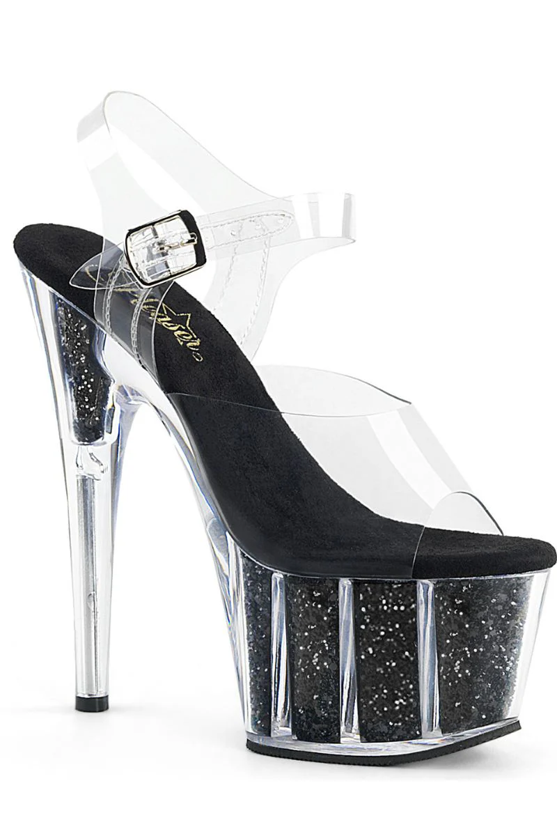 Pleaser USA Adore-708G Glitter Filled 7inch Stilettos - Black - Image 3
