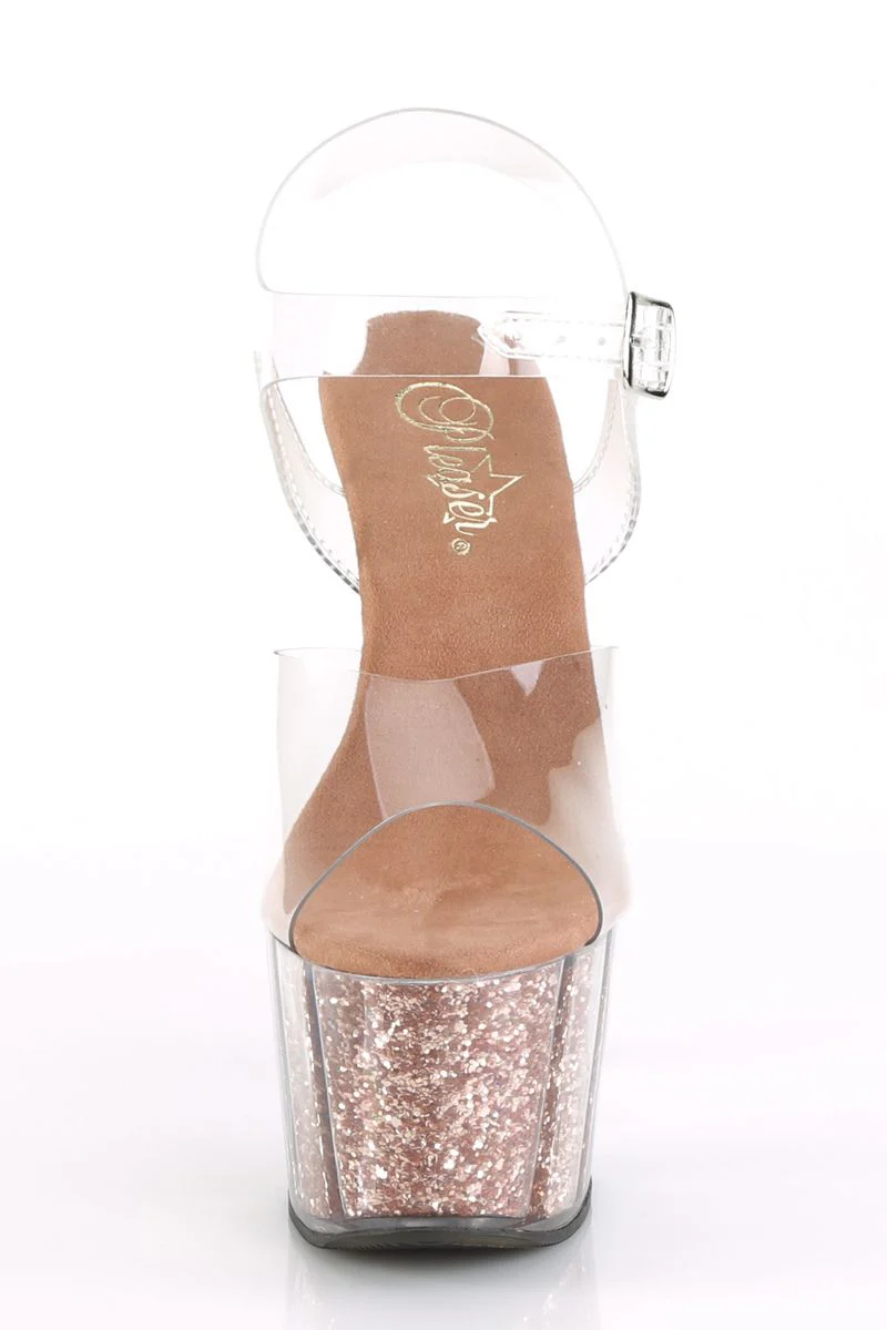 Pleaser USA Adore-708G Glitter Filled 7inch Stilettos - Rose Gold - Image 4