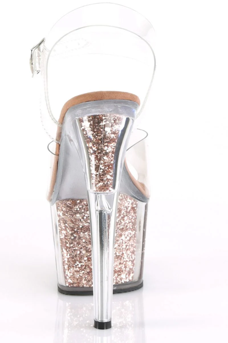 Pleaser USA Adore-708G Glitter Filled 7inch Stilettos - Rose Gold - Image 5