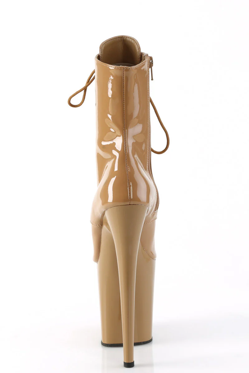 Pleaser USA Flamingo-1021 Peep Toe 8inch Boots - Patent Toffee - Image 4