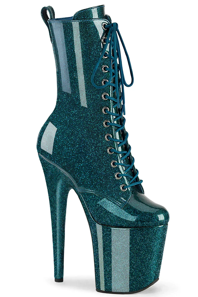 Pleaser USA Flamingo-1040GP 8inch Boots - Teal Glitter