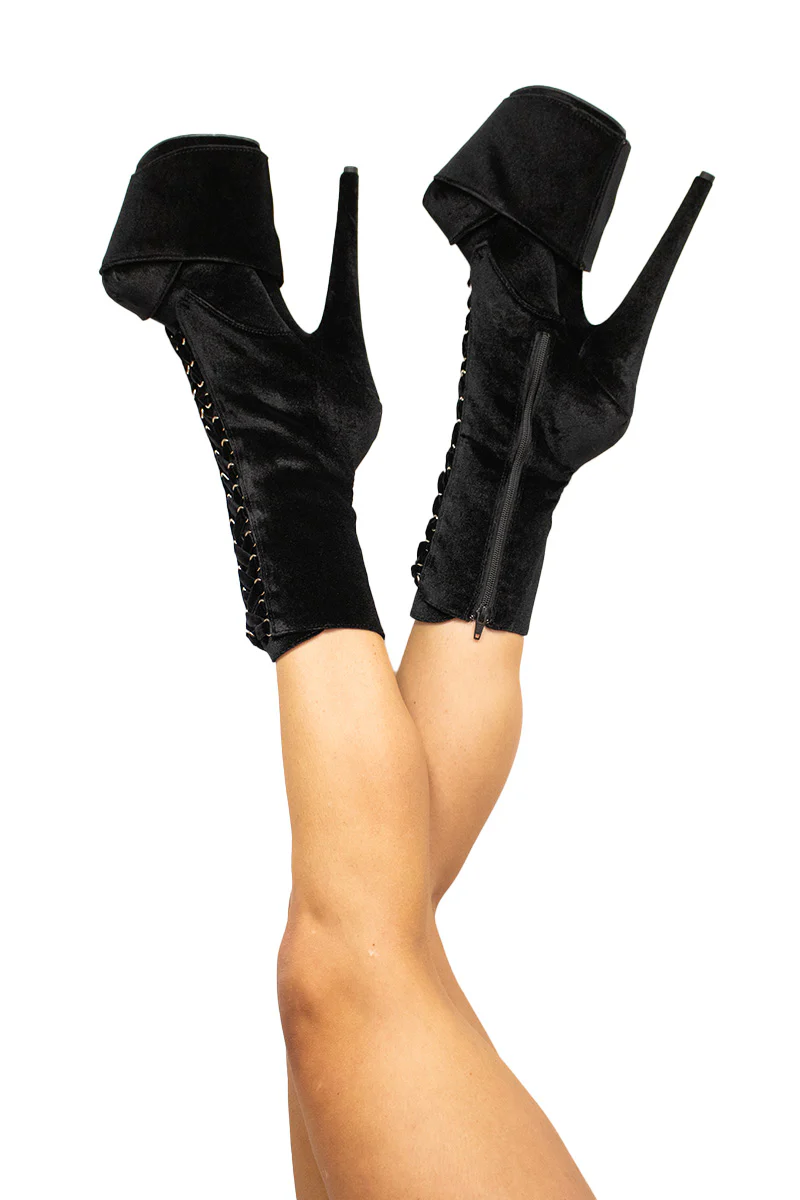 Pleaser USA Flamingo-1045VEL 8inch Boots + Protectors - Black Velvet - Image 2