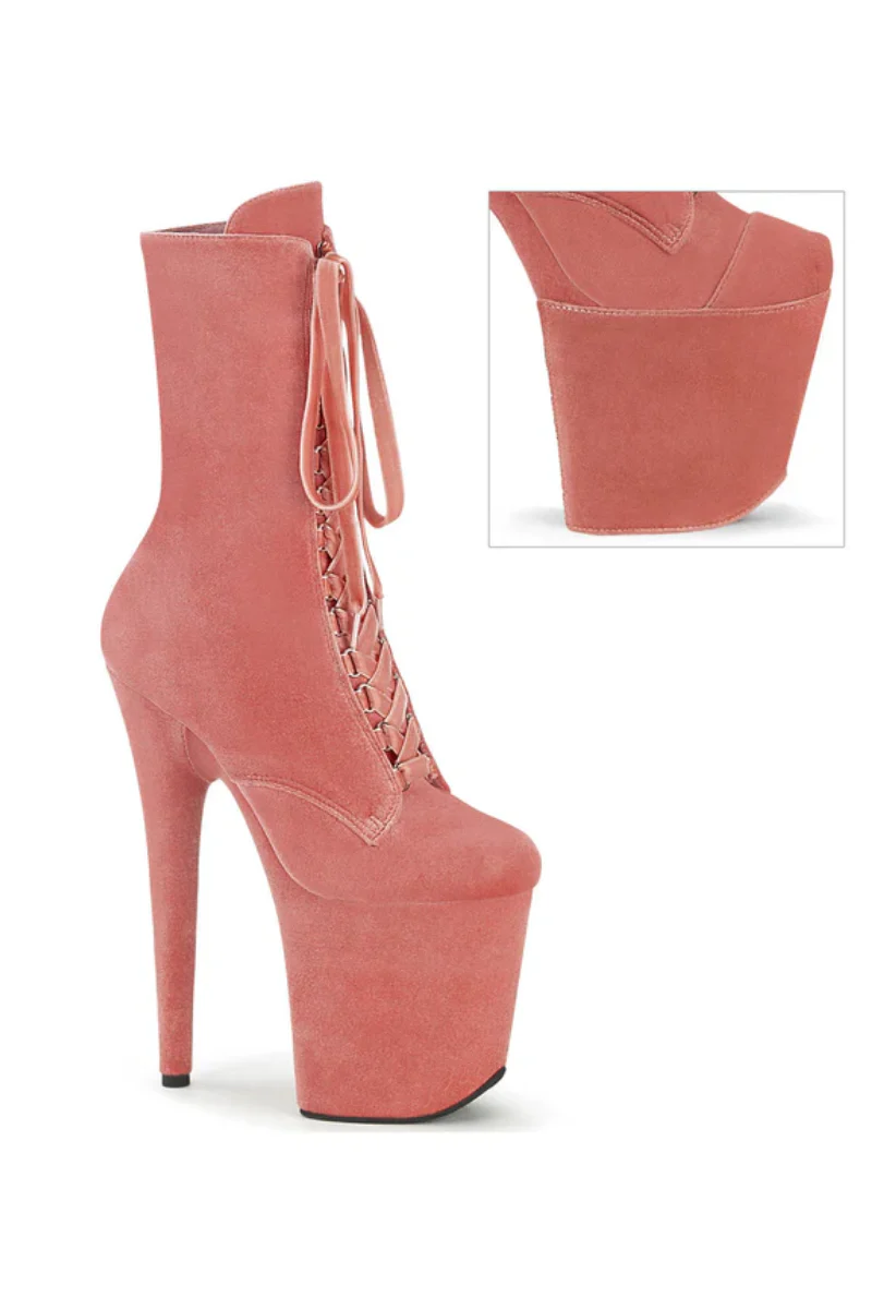 Pleaser USA Flamingo-1045VEL 8inch Boots + Protectors - Blush Velvet - Image 3
