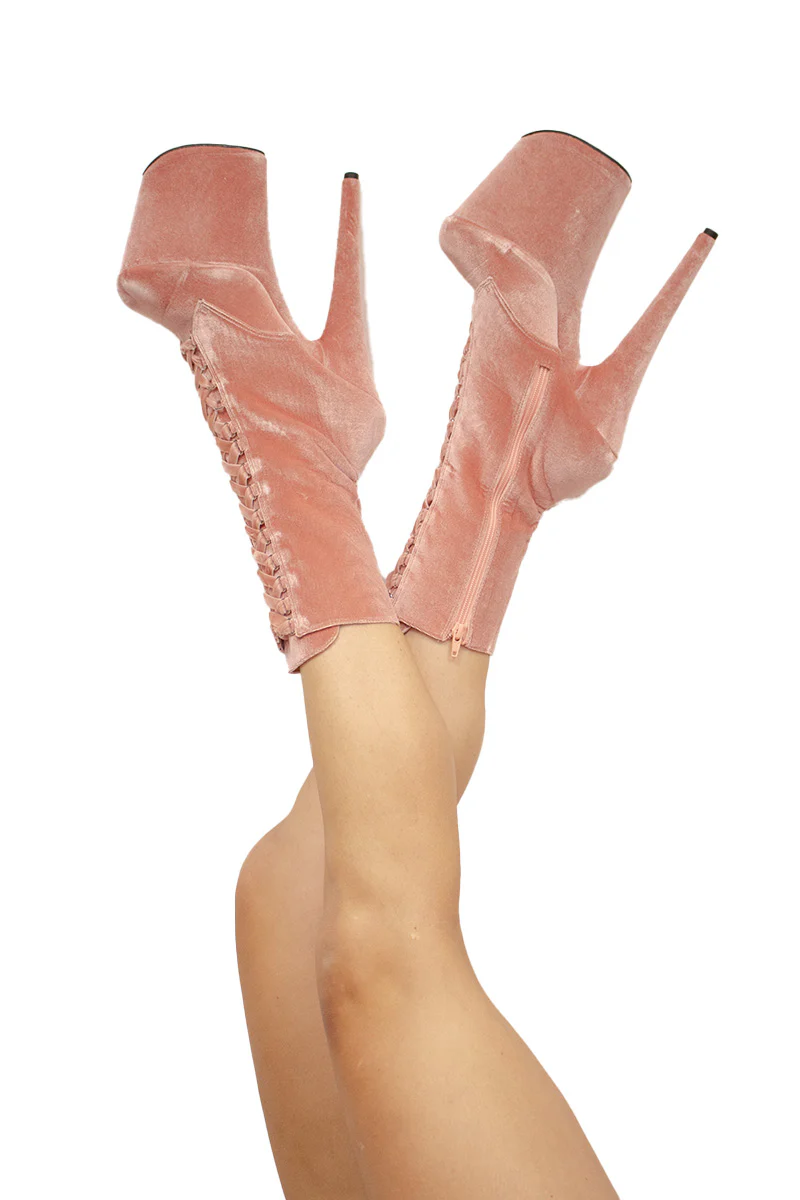 Pleaser USA Flamingo-1045VEL 8inch Boots + Protectors - Blush Velvet - Image 6