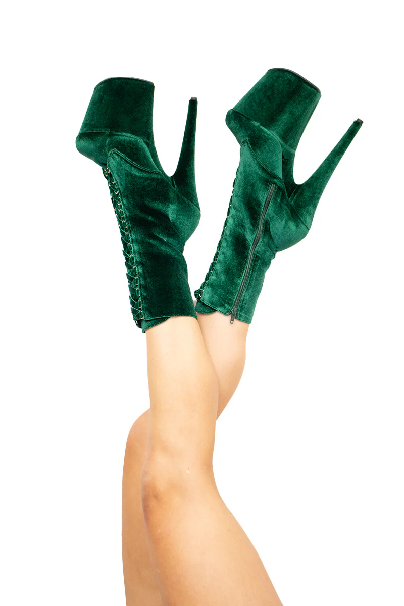 Pleaser USA Flamingo-1045VEL 8inch Boots + Protectors - Emerald Green Velvet - Image 6