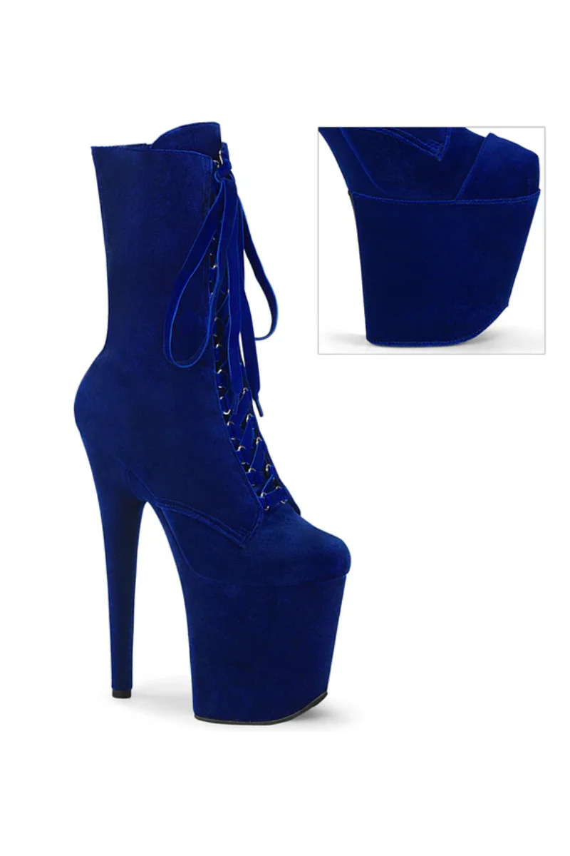 Pleaser USA Flamingo-1045VEL 8inch Boots + Protectors - Navy Velvet - Image 3