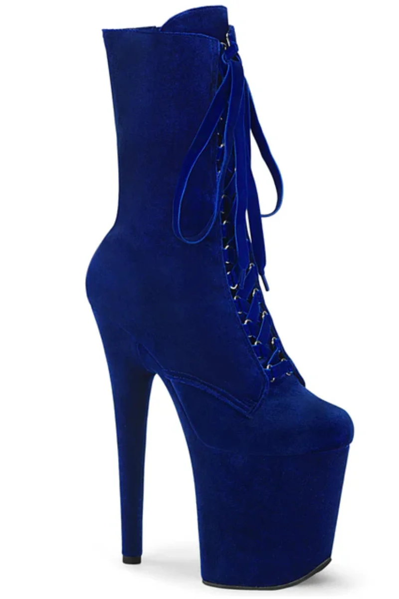 Pleaser USA Flamingo-1045VEL 8inch Boots + Protectors - Navy Velvet - Image 4