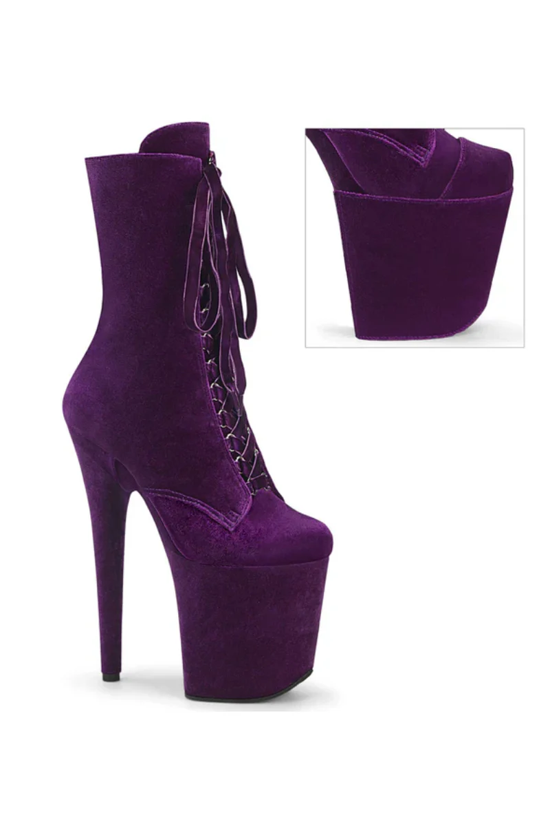 Pleaser USA Flamingo-1045VEL 8inch Boots + Protectors - Purple Velvet