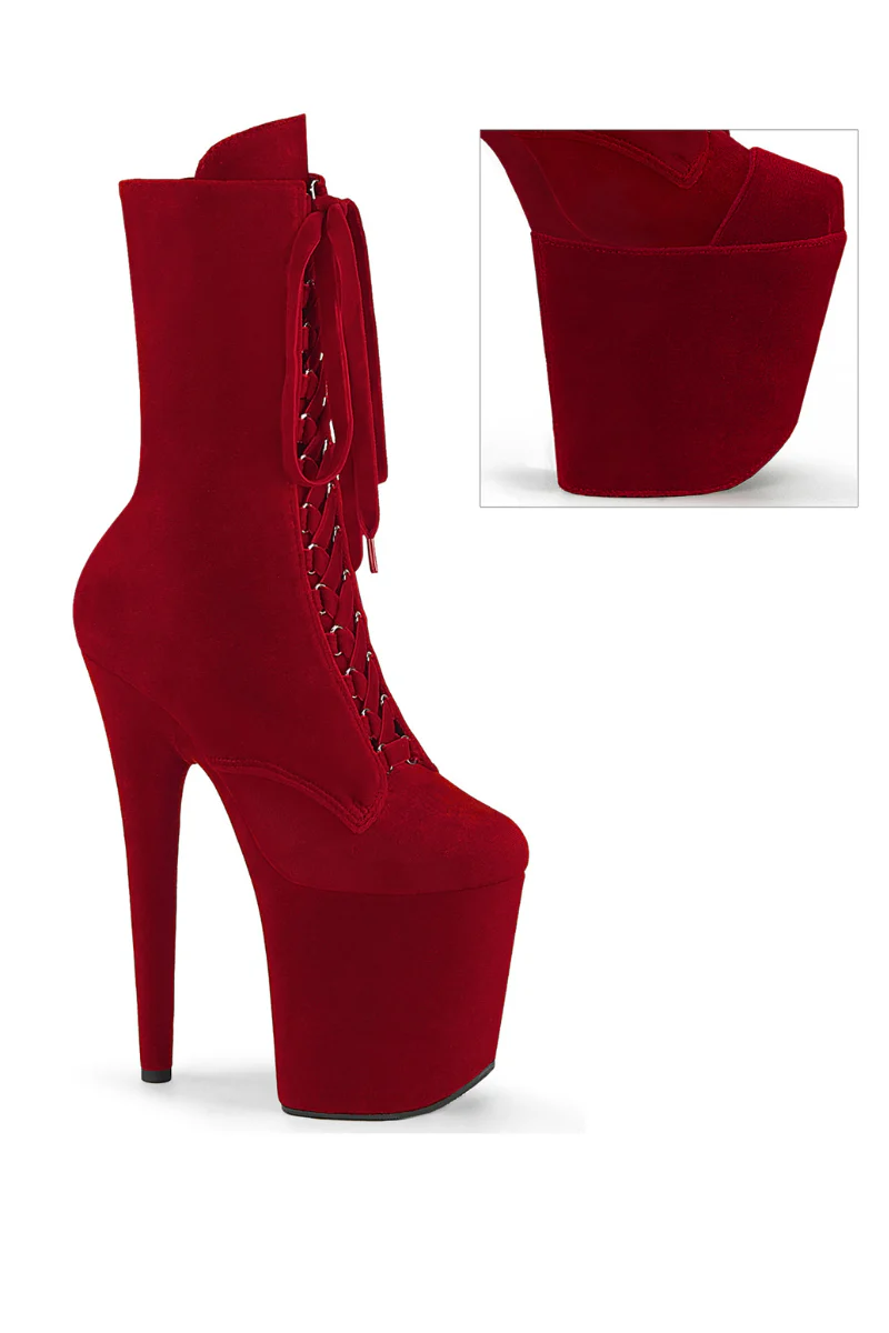 Pleaser USA Flamingo-1045VEL 8inch Boots + Protectors - Red Velvet - Image 3