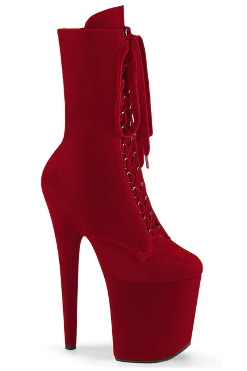 Pleaser USA Flamingo-1045VEL 8inch Boots + Protectors - Red Velvet - Image 4