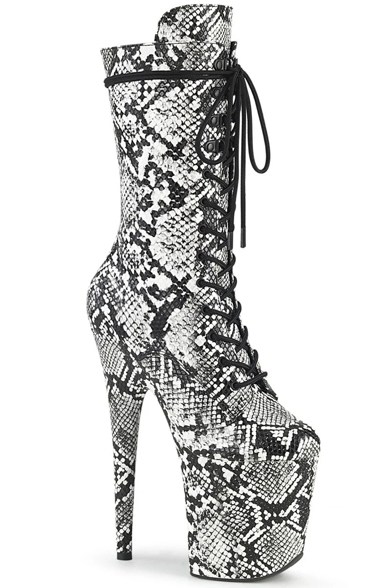 Pleaser USA Flamingo-1050SP 8inch Boots - White Snake