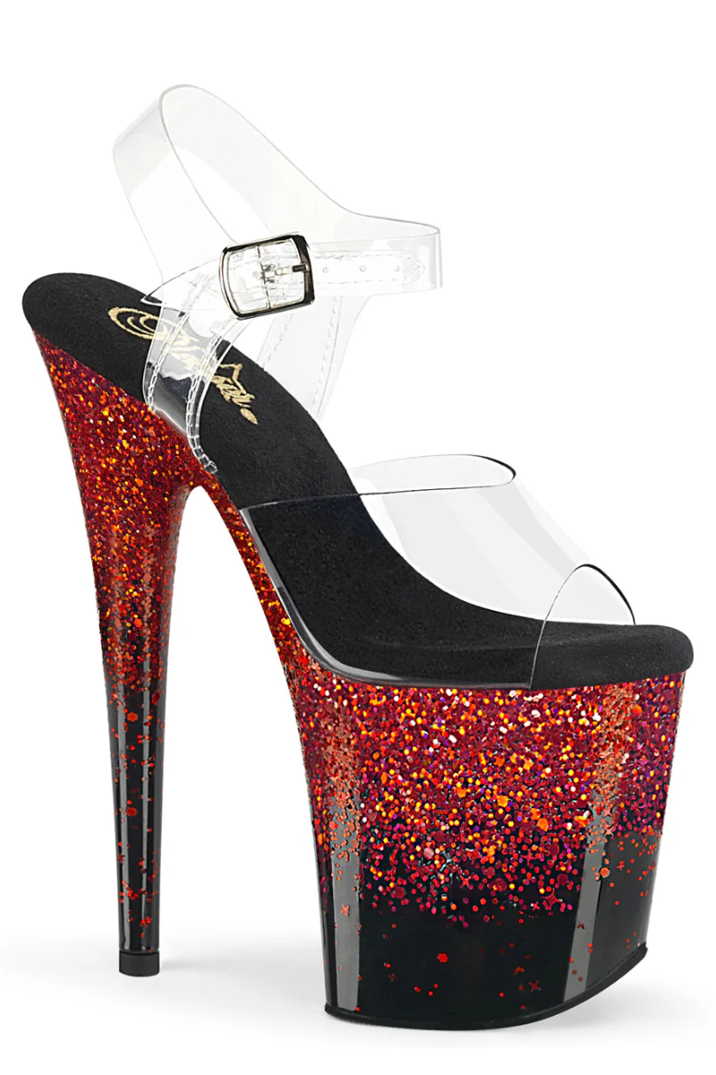 Pleaser USA Flamingo-808SS 8inch Stilettos - Black/Red Glitter - Image 3