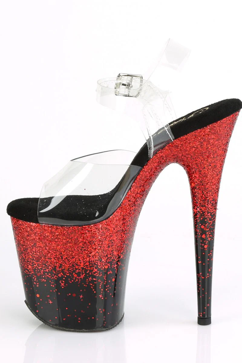 Pleaser USA Flamingo-808SS 8inch Stilettos - Black/Red Glitter - Image 6