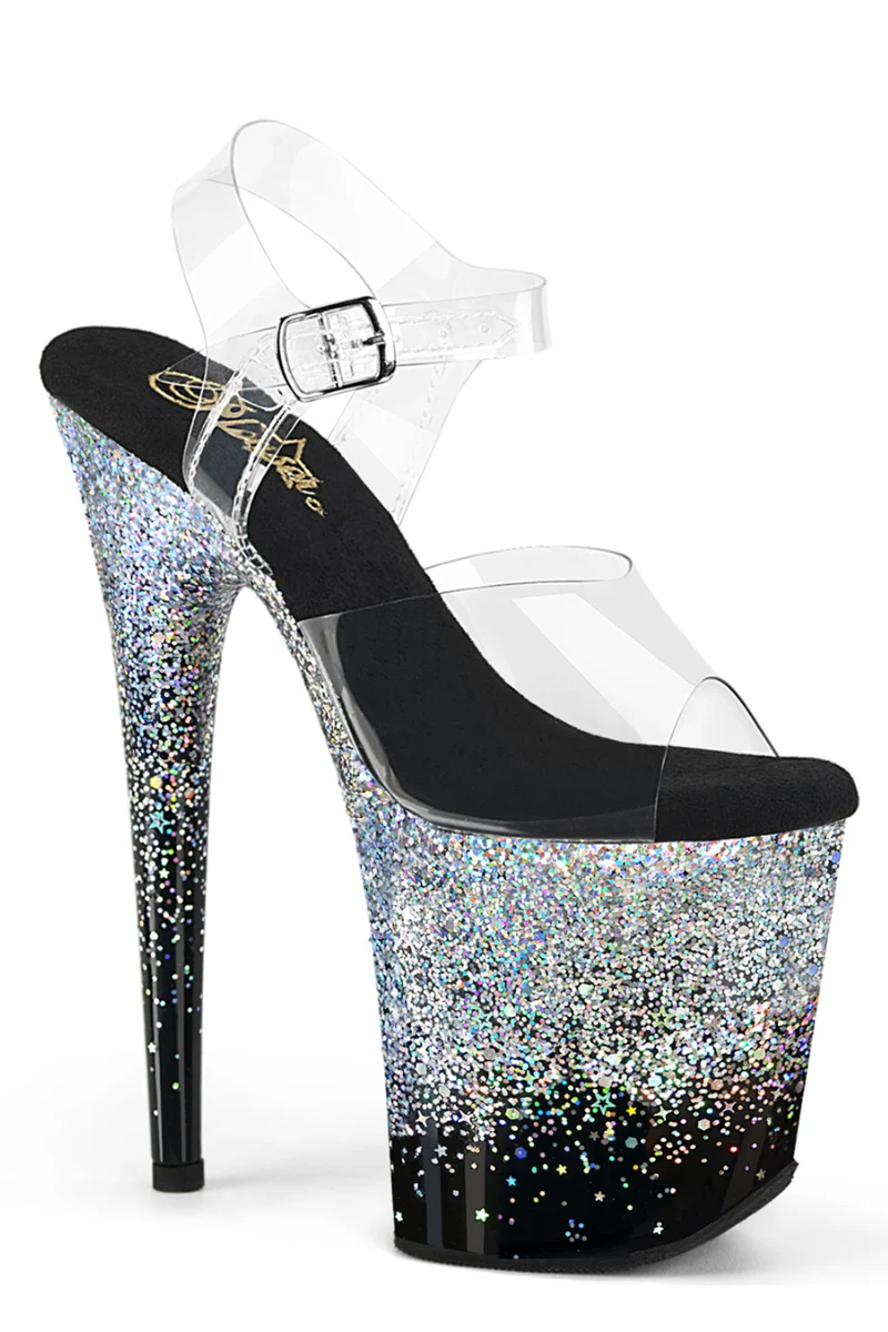 Pleaser USA Flamingo-808SS 8inch Stilettos - Black/Silver Glitter - Image 3