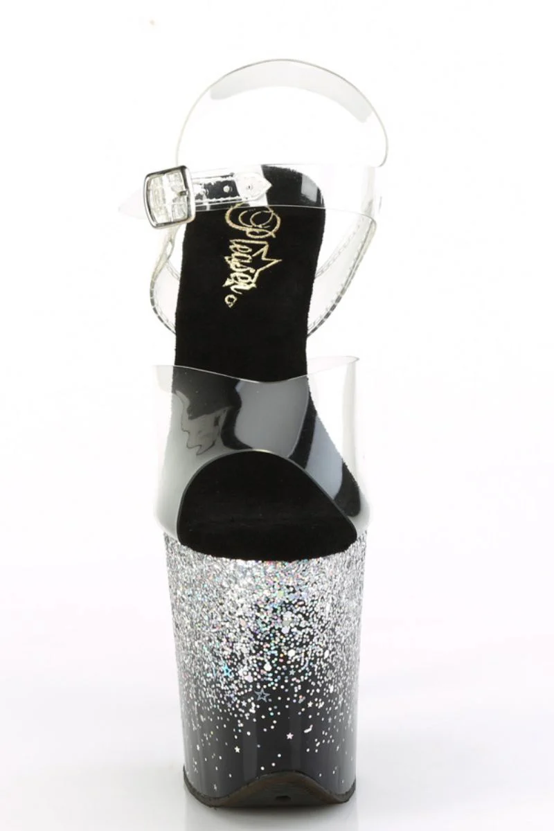 Pleaser USA Flamingo-808SS 8inch Stilettos - Black/Silver Glitter - Image 4