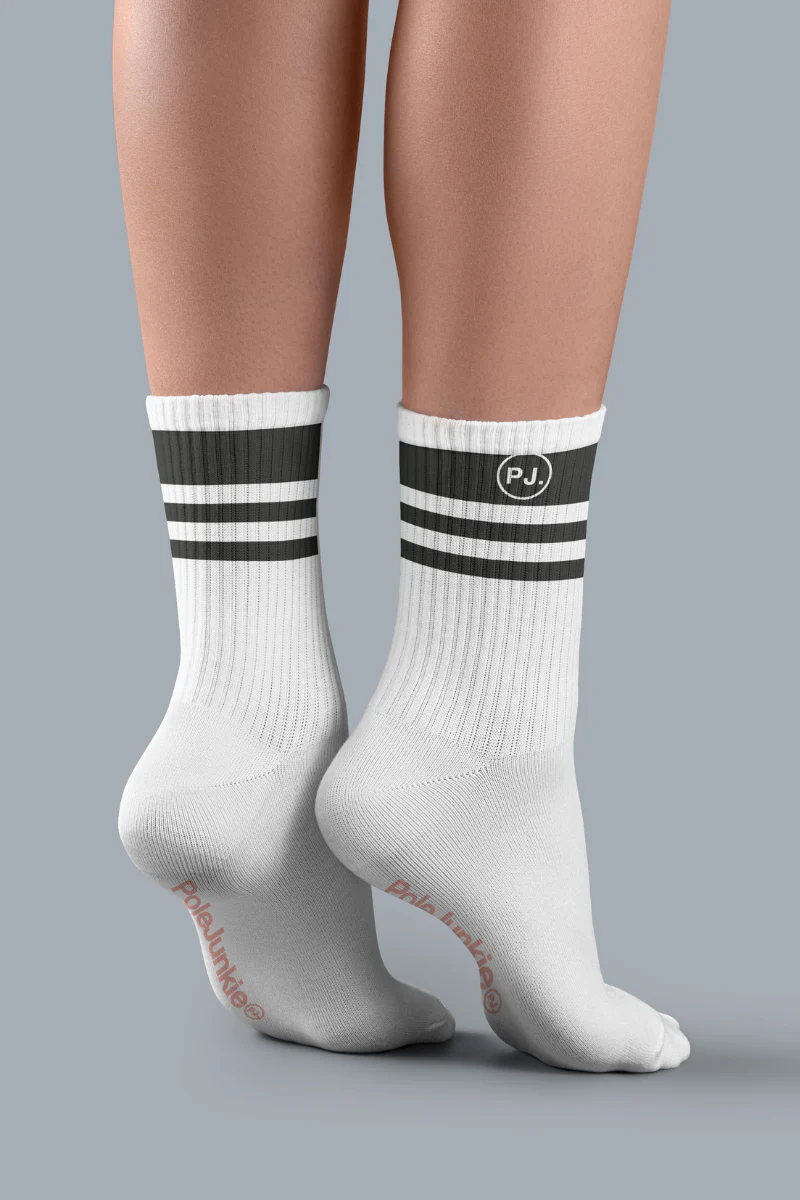 Pole Junkie Banded Socks - White / Black Stripes - Image 2