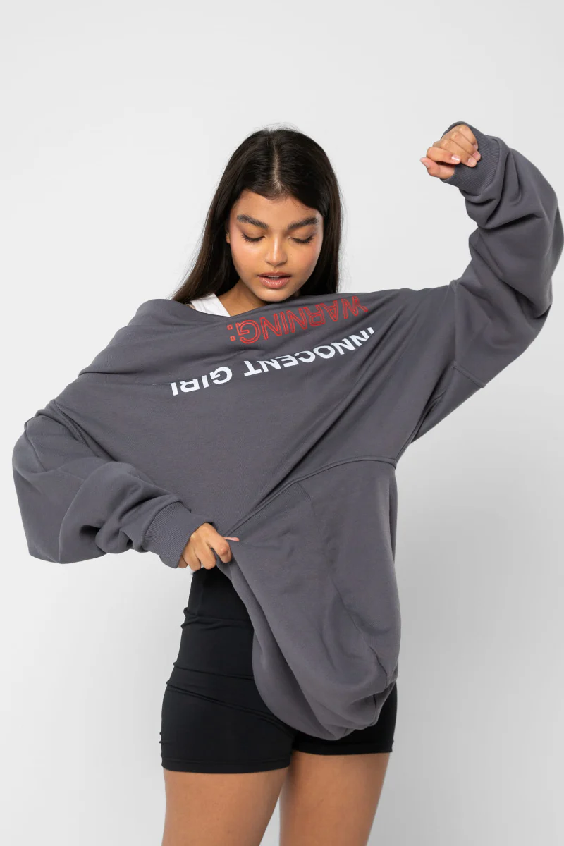 REV ACTIV Innocent Girl With Pleasers Premium Hoodie - Grey - Image 4
