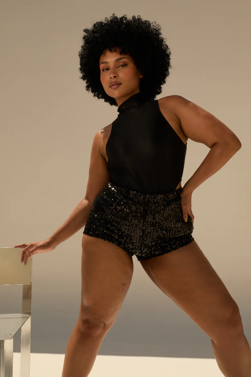 Rolling Bardot Shorts - Black Sequins