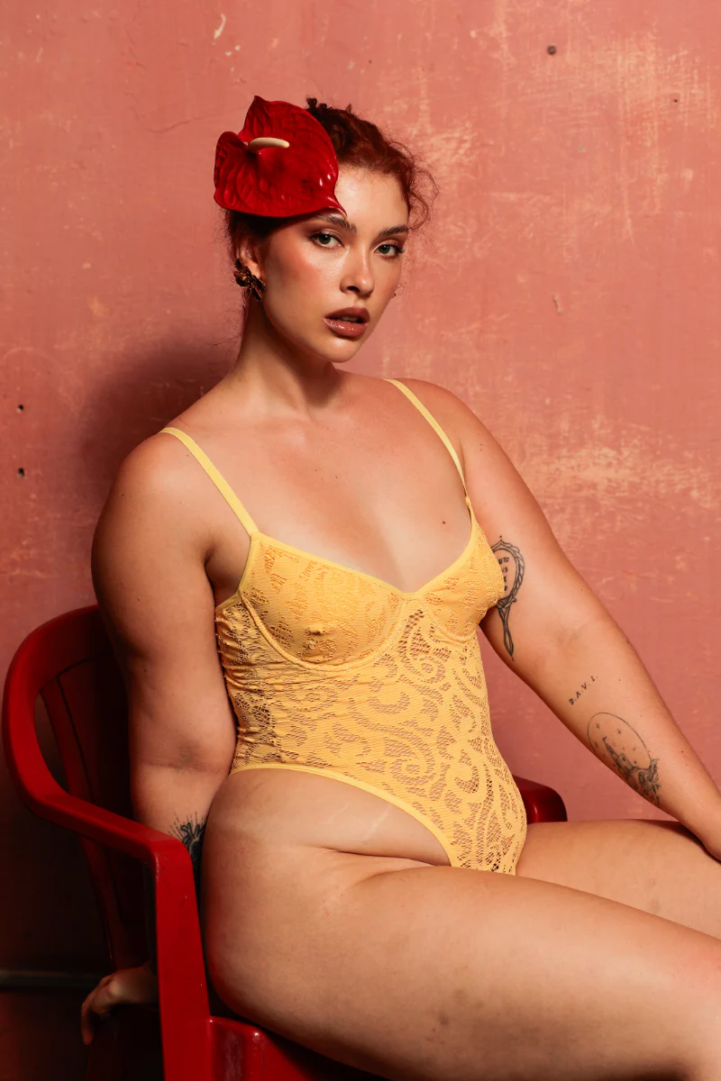 Rolling Demi Bodysuit - Canary Lace - Image 3