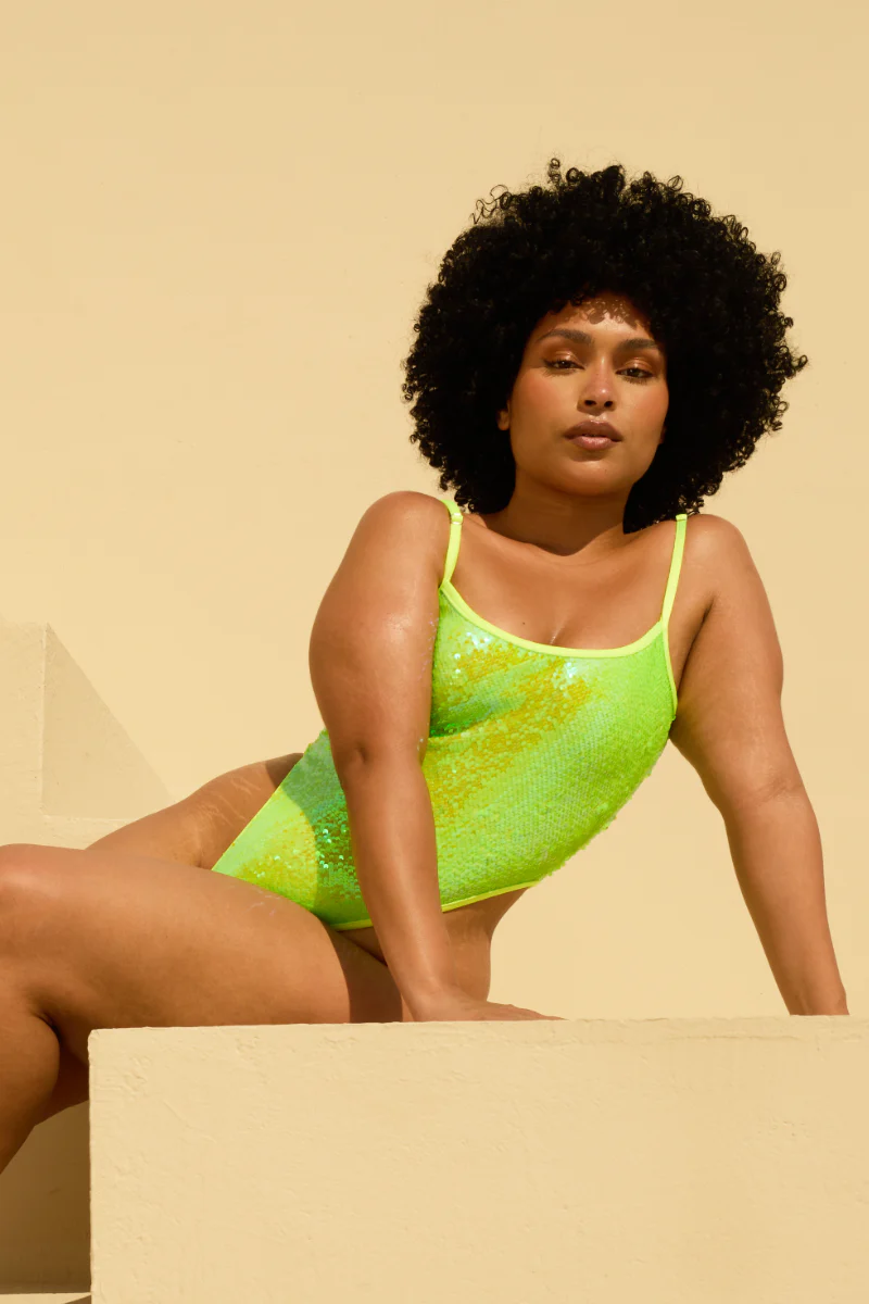 Rolling KI Bodysuit - Neon Yellow Sequins - Image 3