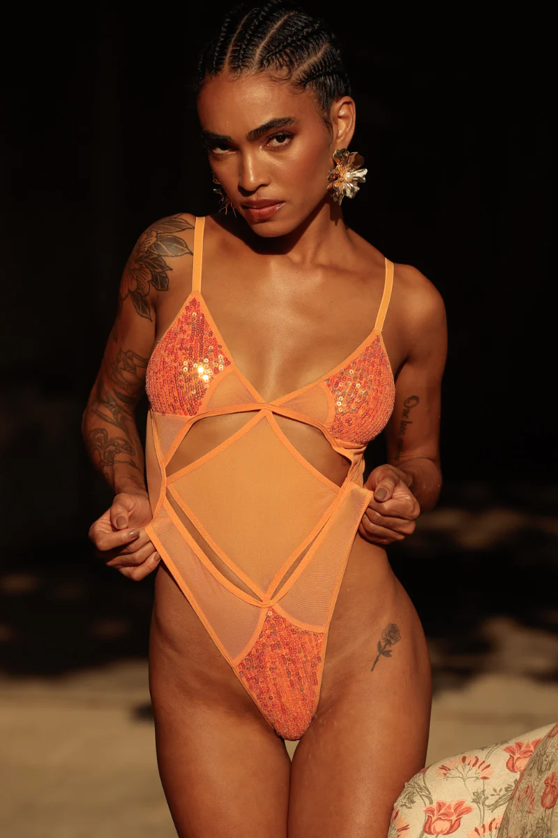 Rolling Spider Bodysuit - Orange Sequins